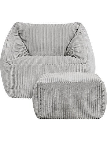 Pouf fauteuil enfant avec repose-pied carré assorti en velours côtelé - icon
