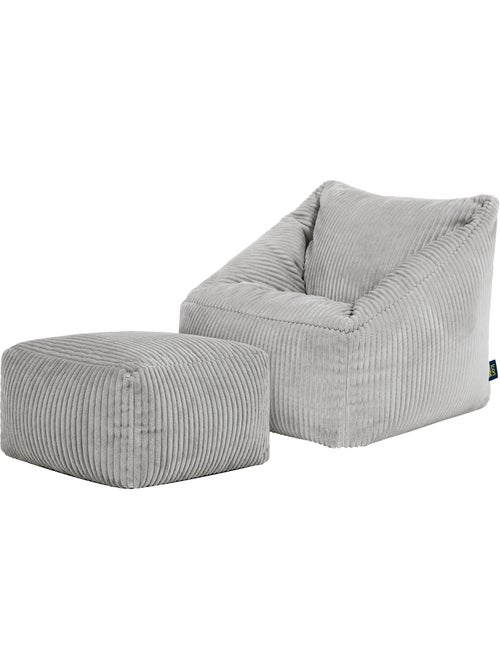 Pouf fauteuil enfant avec repose-pied carré assorti en velours côtelé - icon - Kiabi