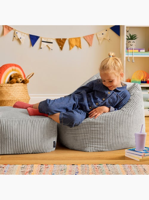 Pouf fauteuil enfant avec repose-pied carré assorti en velours côtelé - icon - Kiabi