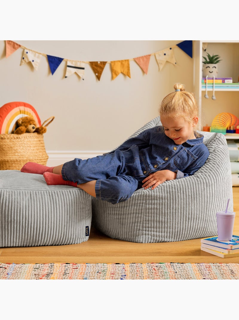 Pouf fauteuil enfant avec repose-pied carré assorti en velours côtelé - icon Gris clair - Kiabi