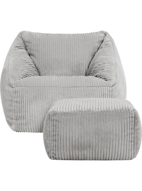 Pouf fauteuil enfant avec repose-pied carré assorti en velours côtelé - icon - Kiabi