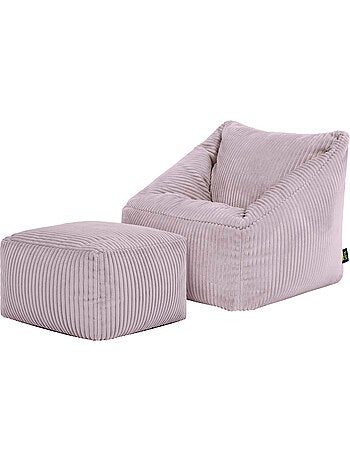Pouf fauteuil enfant avec repose-pied carré assorti en velours côtelé - icon