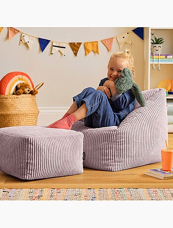 Pouf fauteuil enfant avec repose-pied carré assorti en velours côtelé - icon