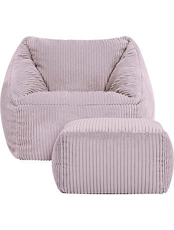 Pouf fauteuil enfant avec repose-pied carré assorti en velours côtelé - icon
