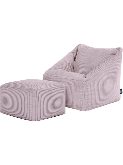 Pouf fauteuil enfant avec repose-pied carré assorti en velours côtelé - icon - Kiabi