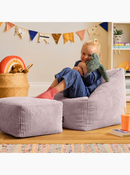 Pouf fauteuil enfant avec repose-pied carré assorti en velours côtelé - icon - Kiabi