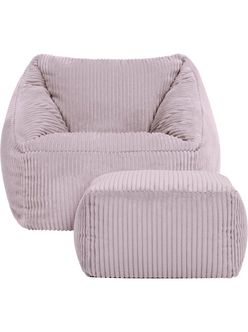 Pouf fauteuil enfant avec repose-pied carré assorti en velours côtelé - icon - Kiabi