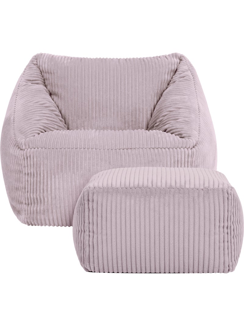 Pouf fauteuil enfant avec repose-pied carré assorti en velours côtelé - icon Mauve lilas - Kiabi