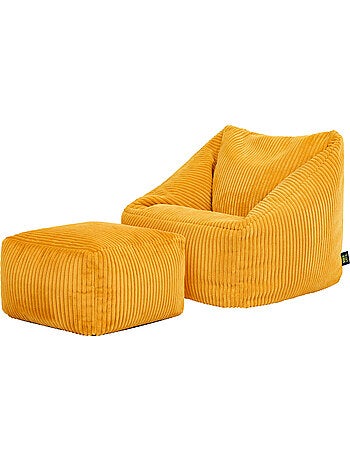 Pouf fauteuil enfant avec repose-pied carré assorti en velours côtelé - icon