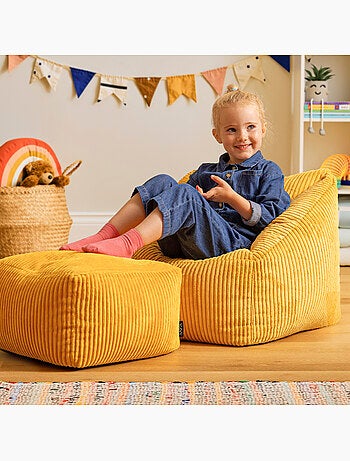 Pouf fauteuil enfant avec repose-pied carré assorti en velours côtelé - icon