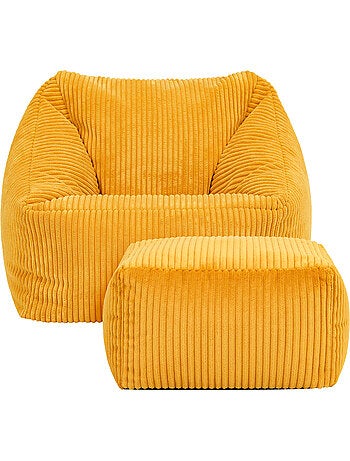 Pouf fauteuil enfant avec repose-pied carré assorti en velours côtelé - icon