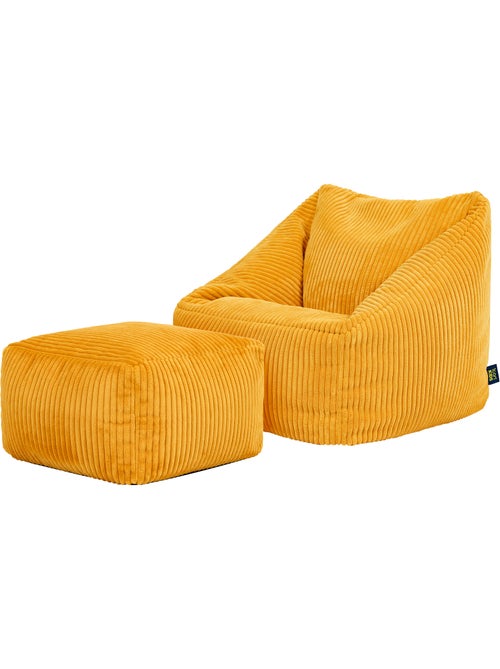 Pouf fauteuil enfant avec repose-pied carré assorti en velours côtelé - icon - Kiabi