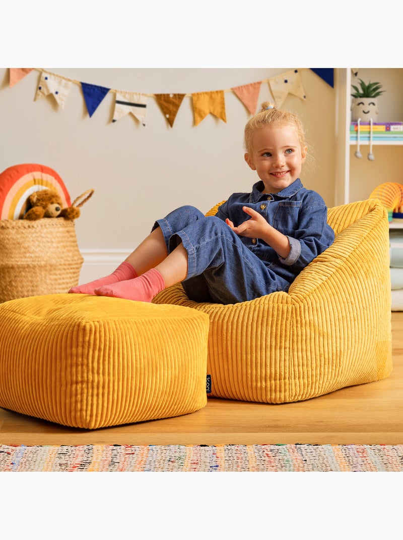 Pouf fauteuil enfant avec repose-pied carré assorti en velours côtelé - icon Ocre - Kiabi