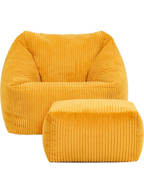 Pouf fauteuil enfant avec repose-pied carré assorti en velours côtelé - icon - Kiabi