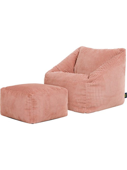 Pouf fauteuil enfant avec repose-pied carré assorti en velours côtelé - icon - Kiabi