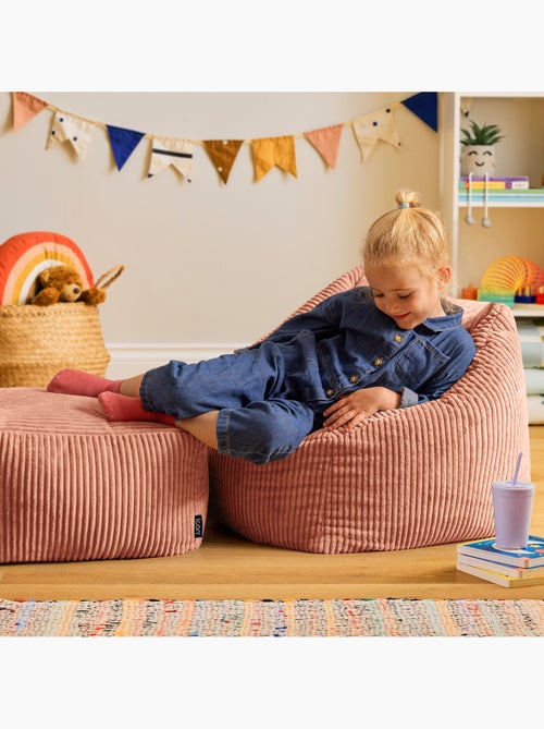 Pouf fauteuil enfant avec repose-pied carré assorti en velours côtelé - icon - Kiabi