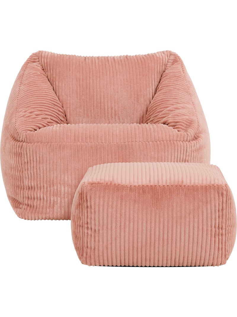 Pouf fauteuil enfant avec repose-pied carré assorti en velours côtelé - icon Rose clair - Kiabi