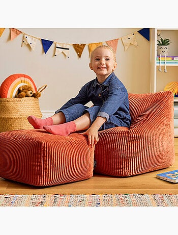 Pouf fauteuil enfant avec repose-pied carré assorti en velours côtelé - icon