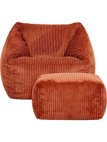 Pouf fauteuil enfant avec repose-pied carré assorti en velours côtelé - icon