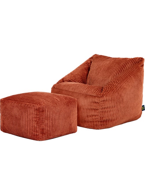 Pouf fauteuil enfant avec repose-pied carré assorti en velours côtelé - icon - Kiabi