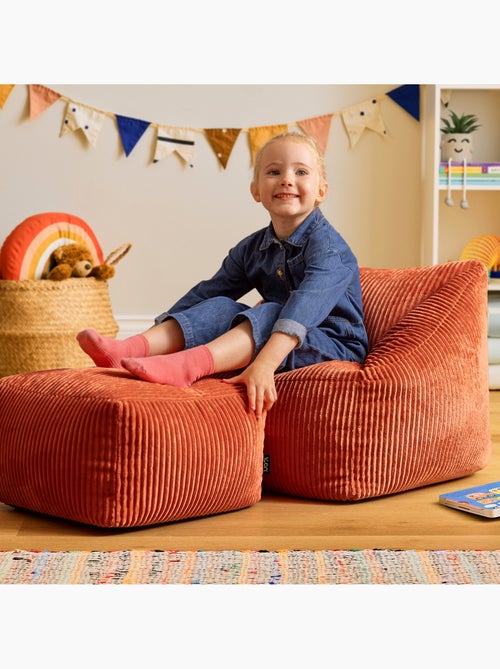 Pouf fauteuil enfant avec repose-pied carré assorti en velours côtelé - icon - Kiabi