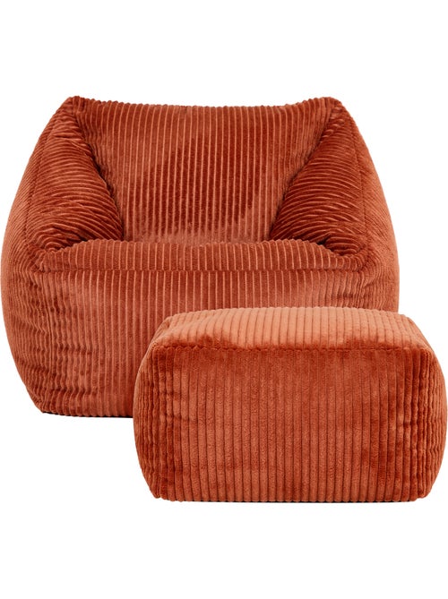 Pouf fauteuil enfant avec repose-pied carré assorti en velours côtelé - icon - Kiabi