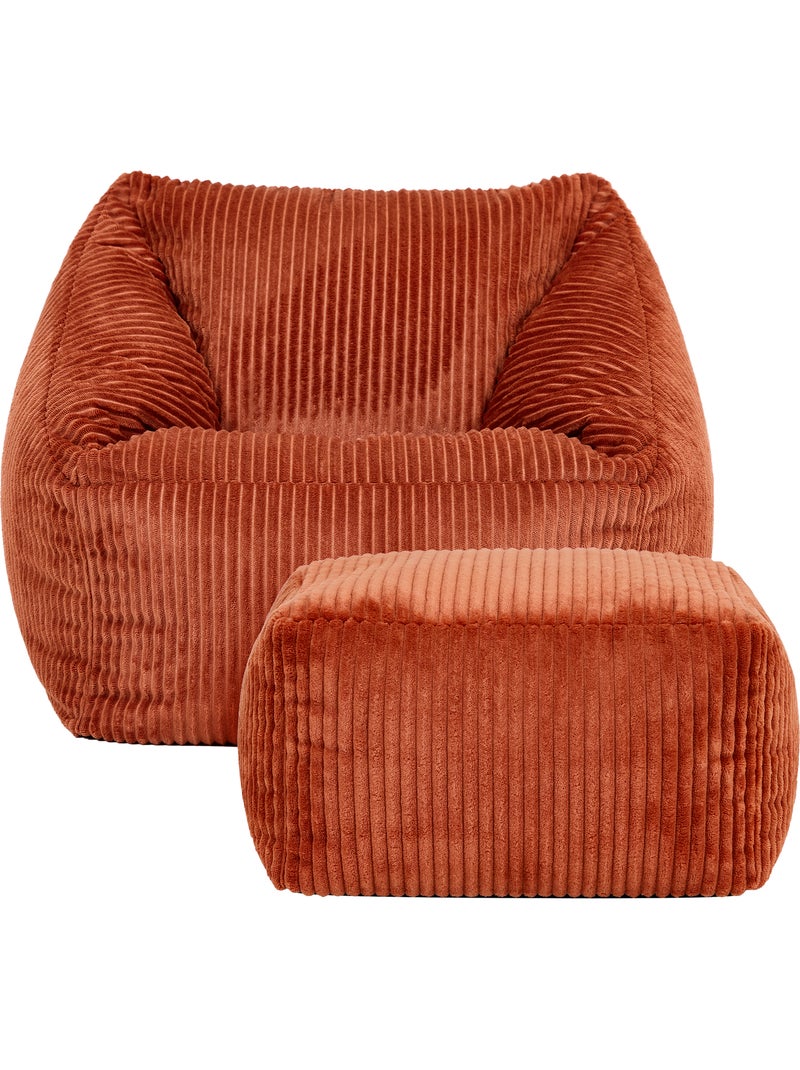 Pouf fauteuil enfant avec repose-pied carré assorti en velours côtelé - icon Terracotta - Kiabi
