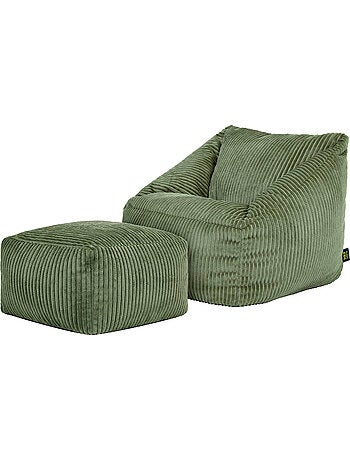 Pouf fauteuil enfant avec repose-pied carré assorti en velours côtelé - icon