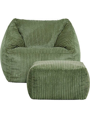 Pouf fauteuil enfant avec repose-pied carré assorti en velours côtelé - icon