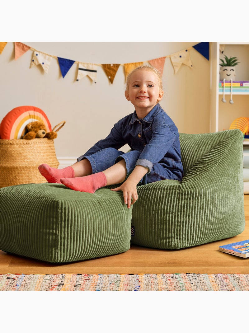 Pouf fauteuil enfant avec repose-pied carré assorti en velours côtelé - icon Vert Sauge - Kiabi