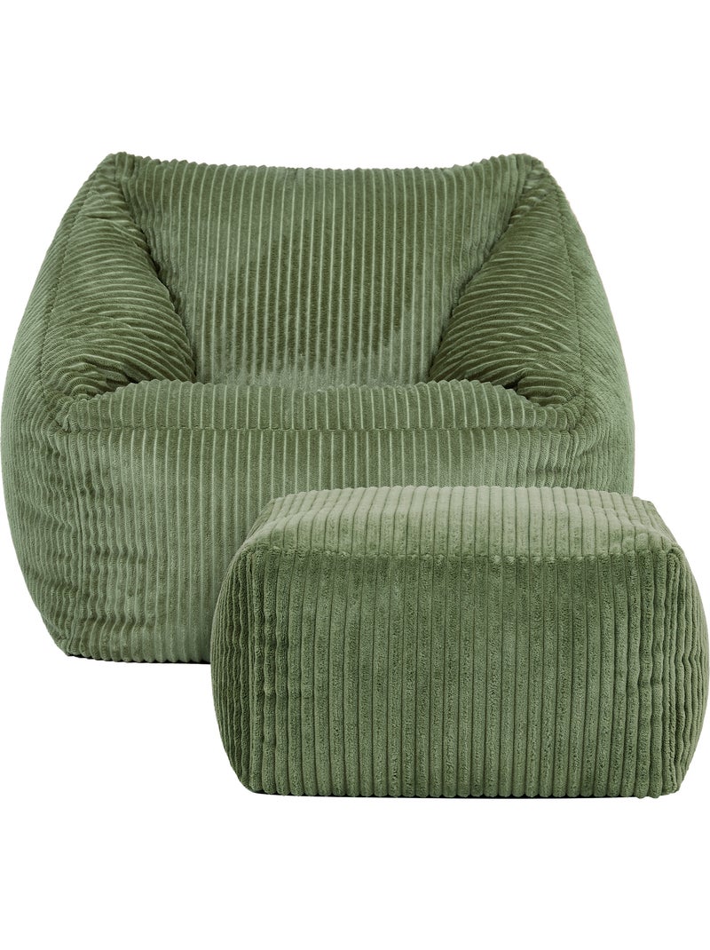 Pouf fauteuil enfant avec repose-pied carré assorti en velours côtelé - icon Vert Sauge - Kiabi