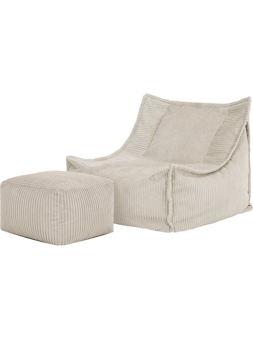 Pouf fauteuil grand enfant avec repose-pied carré assorti en velours côtelé - icon - Kiabi