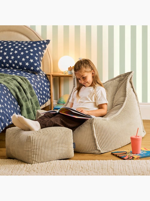 Pouf fauteuil grand enfant avec repose-pied carré assorti en velours côtelé - icon - Kiabi
