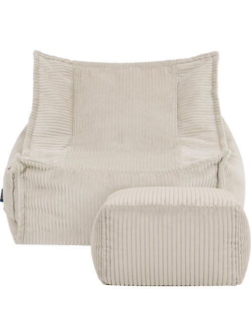 Pouf fauteuil grand enfant avec repose-pied carré assorti en velours côtelé - icon - Kiabi