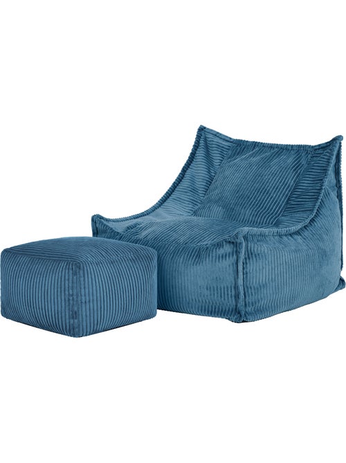 Pouf fauteuil grand enfant avec repose-pied carré assorti en velours côtelé - icon - Kiabi