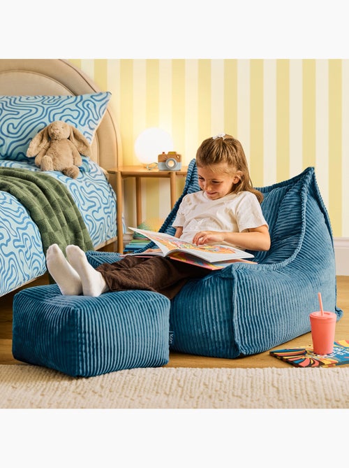 Pouf fauteuil grand enfant avec repose-pied carré assorti en velours côtelé - icon - Kiabi