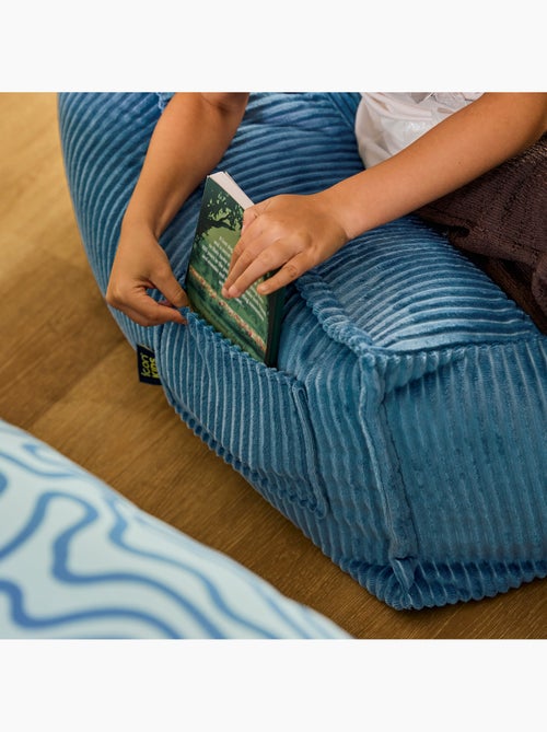 Pouf fauteuil grand enfant avec repose-pied carré assorti en velours côtelé - icon - Kiabi