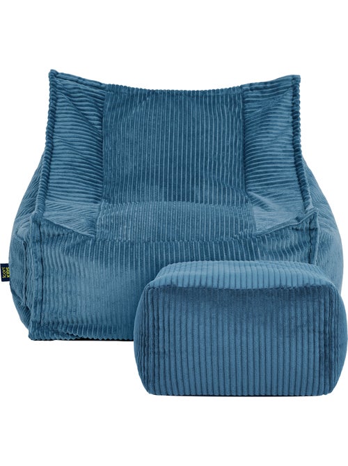 Pouf fauteuil grand enfant avec repose-pied carré assorti en velours côtelé - icon - Kiabi