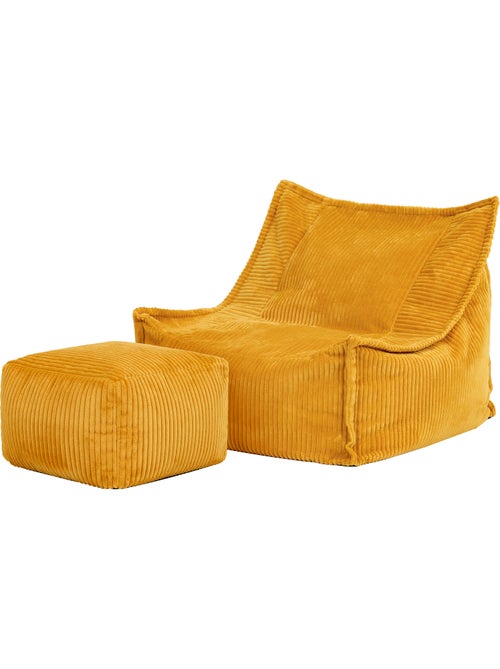 Pouf fauteuil grand enfant avec repose-pied carré assorti en velours côtelé - icon - Kiabi