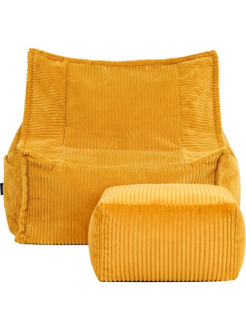 Pouf fauteuil grand enfant avec repose-pied carré assorti en velours côtelé - icon - Kiabi