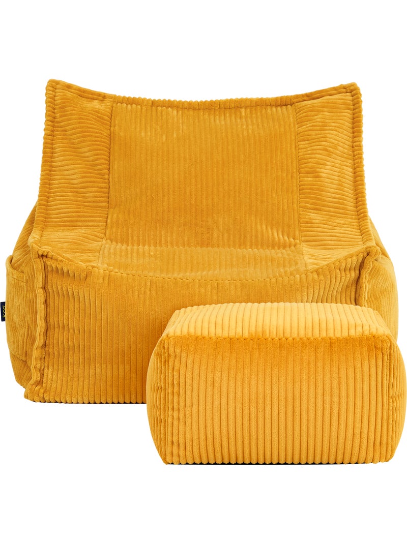 Pouf fauteuil grand enfant avec repose-pied carré assorti en velours côtelé - icon Ocre - Kiabi