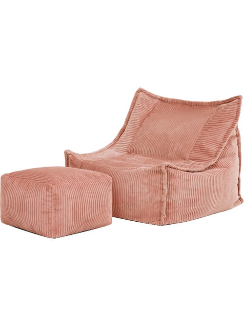 Pouf fauteuil grand enfant avec repose-pied carré assorti en velours côtelé - icon - Kiabi