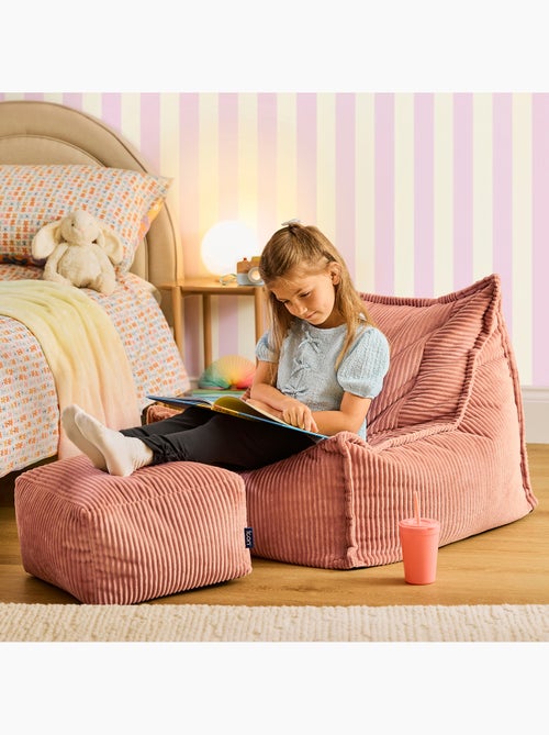 Pouf fauteuil grand enfant avec repose-pied carré assorti en velours côtelé - icon - Kiabi
