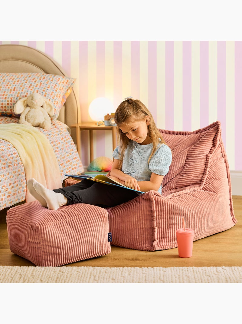 Pouf fauteuil grand enfant avec repose-pied carré assorti en velours côtelé - icon Rose clair - Kiabi