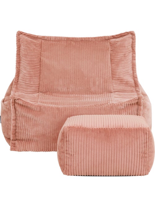 Pouf fauteuil grand enfant avec repose-pied carré assorti en velours côtelé - icon - Kiabi