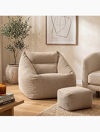 Pouf fauteuil salon natalia et repose-pied carré amara en velours côtelé - icon