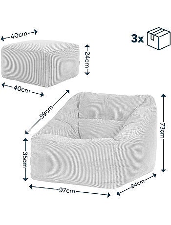 Pouf fauteuil salon natalia et repose-pied carré amara en velours côtelé - icon