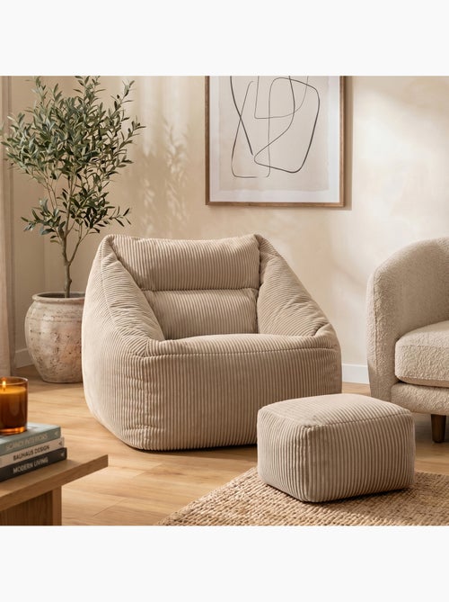 Pouf fauteuil salon natalia et repose-pied carré amara en velours côtelé - icon - Kiabi