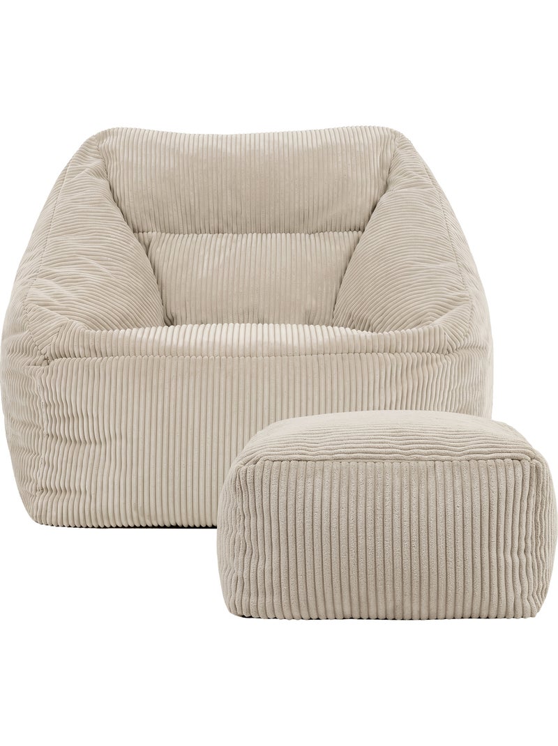 Pouf fauteuil salon natalia et repose-pied carré amara en velours côtelé - icon Beige - Kiabi