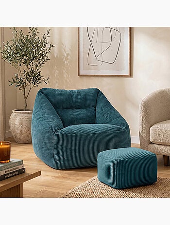 Pouf fauteuil salon natalia et repose-pied carré amara en velours côtelé - icon